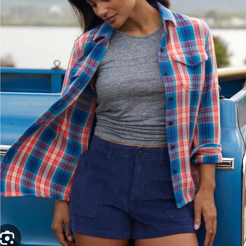 Outerknown Blue and Pink Plaid Button-Down Shirt